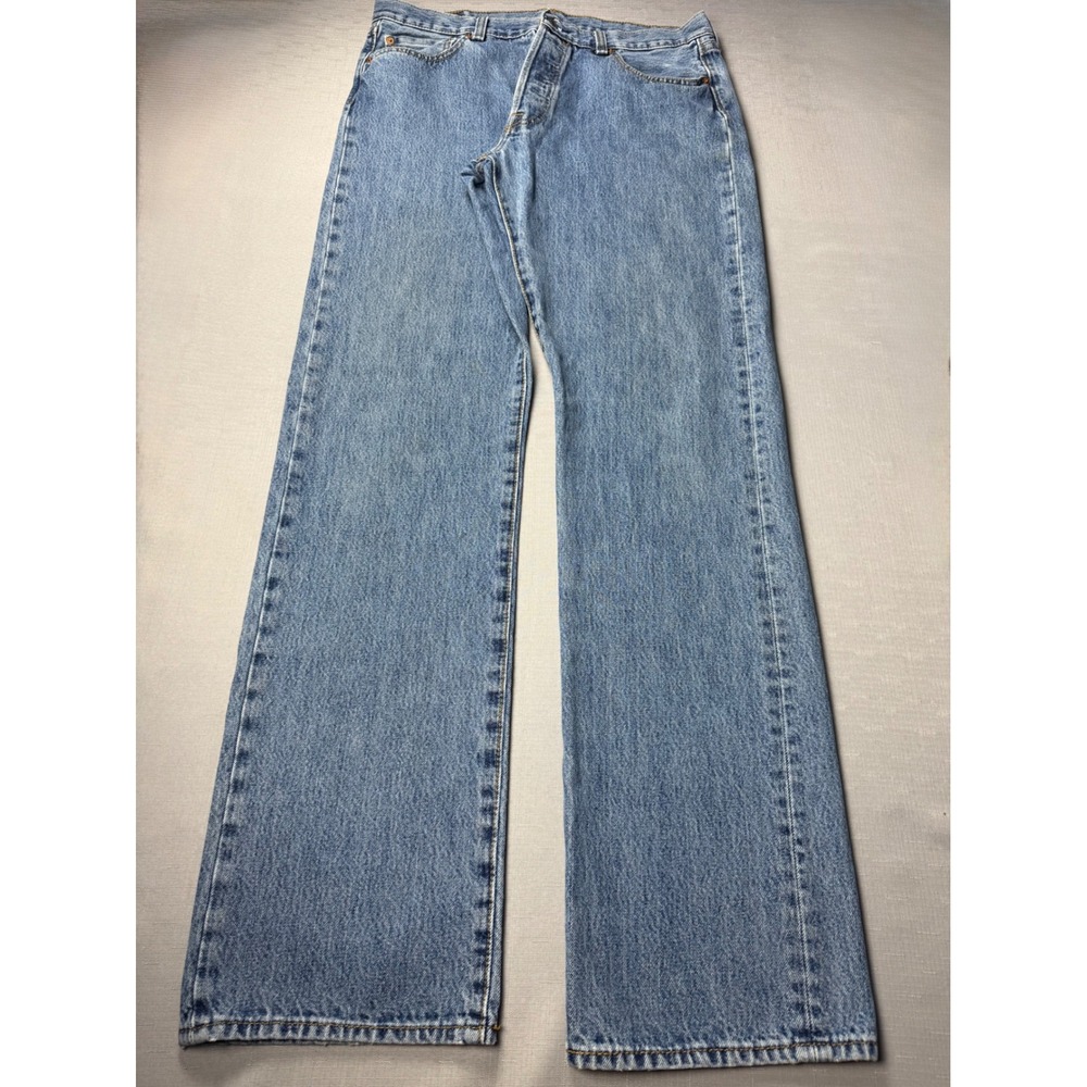Levis 501 Original Fit Straight Leg Button Fly Blue Denim Jeans Mens 36x36 - Picture 5 of 12